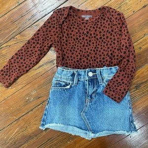 Spotted dot/Animal Print Onesie Bodysuit and Denim Skirt